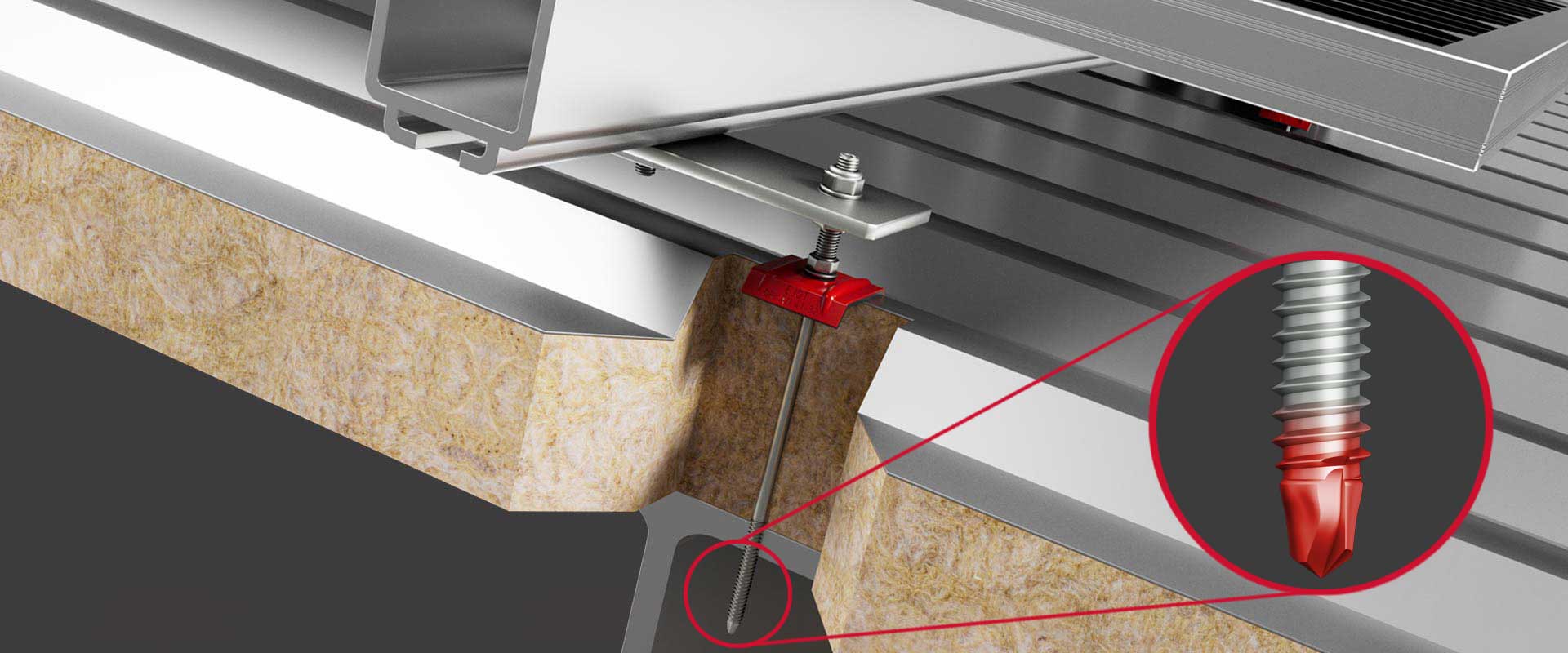 Falls der Solarbefestiger auf einem Dach mit einer Eindeckung aus Metallprofilen oder Sandwichelemente installiert werden soll, ist dieser zusammen mit einer entsprechenden ORKAN Kalotte zu verwenden. 